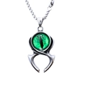 Gothic punk dragon eye pendant necklace featuring a green vertical pupil and silver metal claws - Green Evil Eye Style (B1208)