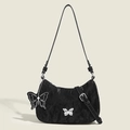 Sac à bandoulière noir élégant avec pendentif papillon et texture plissée - Noir