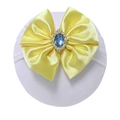 Fascia per neonati in nylon elastico con grande fiocco di raso giallo e gemma blu centrale - Giallo chiaro