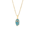 Gold Hamsa Hand necklace with blue enamel Evil Eye and star charm on white background - Blue Star Hamsa Hand (8#)