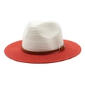 Détail du chapeau Panama bicolore avec couronne blanche, bord rouge et ruban en cuir - M (56-58cm) / Blanc + Rouge Vif