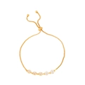 Adjustable golden slider bracelet featuring five sparkling cubic zirconia flower charms - Five Small Flowers with Crystals (K-677)