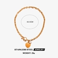 Polished gold stainless steel heart pendant necklace with dimensions and 26g weight detail - Rose Gold Heart Necklace