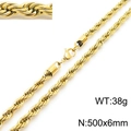 Gold plated stainless steel rope chain necklace 6mm width and 500mm length for men women - 6mm x 50cm