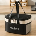 Borsa termica nera e beige con manici e tasca a rete per il pranzo in ufficio - Piccolo / Nero