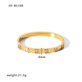 Gold plated stainless steel bangle with square cubic zirconia stones, 6mm width, 21.5g - Gold (HF-B5109) / 18K Gold