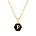 Collar de acero inoxidable chapado en oro 18K con colgante hexagonal negro y letra P - Con cadena / Negro P