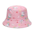 Pink kids bucket hat featuring cute cartoon unicorn and colorful heart prints - 51-52CM(2-4 Years Old) / Pink Unicorn