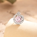 Star and crescent moon stud earrings with pink zircon and clear stones in silver finish - Light Pink (A377-2#)