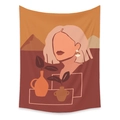 Detail of bohemian tapestry featuring abstract female portrait and warm Morandi nature art - 73X95CM (Cross-border Brushed Style) / Abstract Side Face And Pot (ZJ521-2)