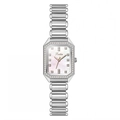 Elegant square silver watch for women featuring mother of pearl dial and crystal bezel - Silver Hollow Steel Band