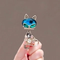 Elegant gold cat brooch with vibrant blue and colorful crystal zircons for coats - 237# Fox