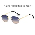 Lunettes de soleil ovales sans monture, monture dorée et verres dégradés bleu-thé - Monture Or Dégradé Bleu-Brun