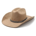 Chapeau de cowboy classique en suédine camel avec large bord et ruban tressé - M (56-57 cm) / Chameau