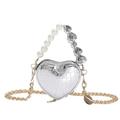 Silver mini heart-shaped pearl handbag with crocodile embossed leather and chain strap - Silver