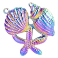 Set de colgantes de acero inoxidable arcoíris con estrella de mar y conchas marinas - Colorido