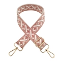 Detail of adjustable woven jacquard strap in pink and beige with gold metal hooks - Beige/Dark Pink White