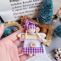 Handmade Christmas gnome doll hanging ornament with purple plaid hat and wooden button - Purple Plaid Hat White Felt Button Doll (A12)
