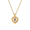 Collier cœur doré avec incrustation en nacre, motif floral d'août et texte du mois - Or-Août