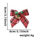 Red plaid Christmas bow with golden bells and green holly leaves, 8cm size and 4g weight - Black Red + Plaid Green Leaf