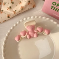 Pinza para el pelo con oso rosa y corazones sobre base de resina cremosa - 9278A Pinza de Pelo de Oso Rosa