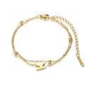 Double-layered golden stainless steel bracelet featuring round beads and letter K pendant - Letter K