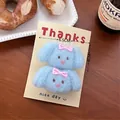 Cute light blue plush bunny hair clips with pink checkered bows for kids and girls - 3# Blue Plush Dog Hair Clip