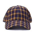 Detail of yellow and blue plaid baseball cap with premium cotton stitching and curved brim - Adjustable / Yellow