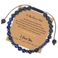 Bracciale Morse con occhio di tigre blu e pietra lavica per fratello su biglietto - Stile per il mio patrigno (con cartolina)