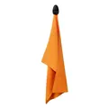 Detail of orange waffle weave golf towel with black magnetic hanging clip on white background - Orange Red