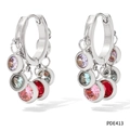 Elegant silver hoop earrings featuring colorful cubic zirconia tassels and polished finish - Silver + Multi-color Zircon (D413)