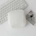 White corduroy cosmetic pouch square makeup organizer bag with minimalist zip closure - White