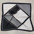 Elegant black and white geometric square scarf with a smooth satin finish and diamond patterns - Black And White Patchwork Small Square Scarf / 65