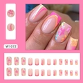 Medium square press-on nails with floral patterns and colorful wavy lines, 24 piece set - Wavy Flower [Glue Style] (W1072)