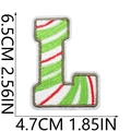 Detailed view of candy cane style letter L embroidered patch with dimensions 6.5x4.7cm - L