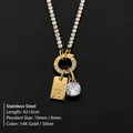 14K vergulde roestvrijstalen ketting met CZ initiaal B en ronde kristallen hanger - Goud / Letter B