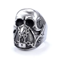 Silver stainless steel punk skull ring with chain and padlock elements in gothic style - US 7 / Steel Color (21302)