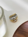 Anillo multicapa en oro, plata y oro rosa con textura de cuerda y acabado pulido espejo - US 7 / Tricolor Oro Plata Oro Rosa