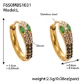 Detailed size specifications of 18k gold plated U-shape snake earrings with zircons - Gold/Black Zircon-L