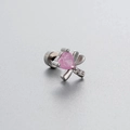 Titanium steel stud earring with pink heart zircon and butterfly flower design - Pink Heart Leaf Style (A30-4#)