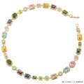 Detailed view of colorful crystal choker necklace with gold metal setting measuring 43cm - VL662 Gold Multi-color Stone Box Buckle Necklace