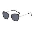 Retro cat-eye sunglasses with black frame and slim silver metal temples for women - Black Silver Frame Grey Lens C8