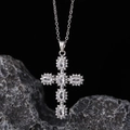 Silver cross pendant with five white oval gems and delicate pearl trim details - Silver Pearl Edge Cross (款式10)