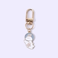 Cute astronaut rabbit metal keychain with enamel cherry blossom and gold hardware - Gray Space Rabbit