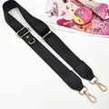 Adjustable black nylon shoulder strap with gold metal buckles and reinforced leather ends - Solid Black - Gold Buckle
