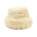 Detailaufnahme von beigem Fischerhut aus Kunstpelz mit gewebtem Streifenmuster - M (56-58cm) / Beige