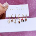 Detailed set of 6 gold-plated hoop earrings with colorful zircon and character charms - Fairy Tale Villains (3101)