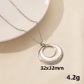 Vintage silver hollow circular pendant necklace in textured stainless steel finish - Round Hollow Texture (S1147-S+N22-S) / Silver
