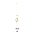 Golden crescent moon suncatcher with crystal prisms hanging on a delicate gold chain - Smiling Crescent Moon & Crystal Ball
