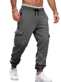Men's dark grey fleece cargo joggers with multi-pockets and drawstring elastic waistband - Dark Heather Grey